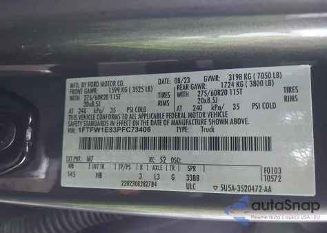 2023 Ford F-150 Lariat из США, поврежденный, VIN 1FTFW1E83PFC73406